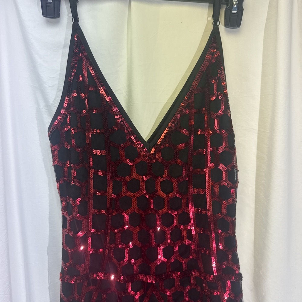Black/Red Sequined Prom Maxi Dress sz Med. Whimsigoth‎ Dark Formal Night Event